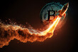 Bitcoin price rising up on rocket flame. Bitcoin sign and fire. Digital electronic currency. Cryptocurrency trading. Online banking. Generative AI