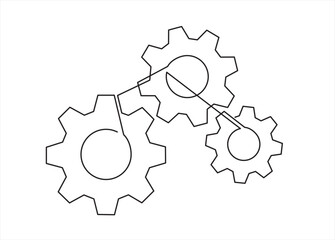 Poster - Gears Continuous One Line Drawing. Gears Contour Illustration for Business Concept. Modern Minimalist One Line Drawing. 