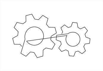 Poster - Gears Continuous One Line Drawing. Gears Contour Illustration for Business Concept. Modern Minimalist One Line Drawing. 
