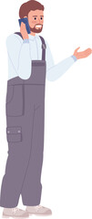 Poster - Male troubleshooting technician answering call semi flat color vector character. Editable figure. Full body person on white. Simple cartoon style illustration for web graphic design and animation