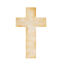 Religious Cross Isolated On A Transparent Background. Biege Watercolor Christian Cross Illustration. The Hand-painted Catholic Or Orthodox Symbol For The First Community, Baptism, And Easter.