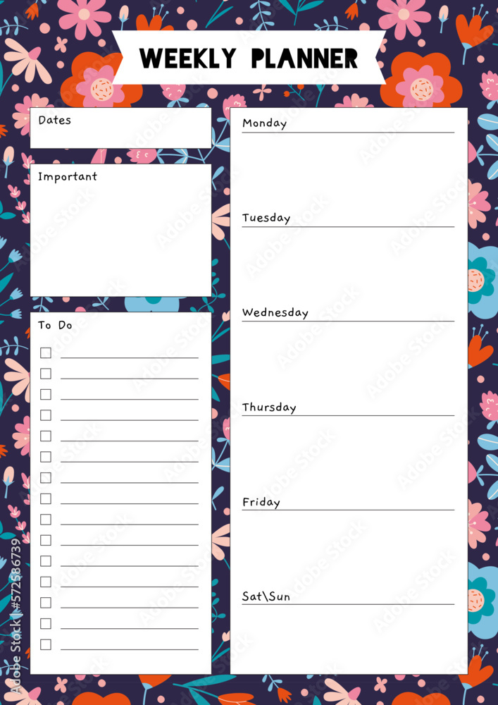 Cute weekly planner template, to do list, with spring vibe and flower ...