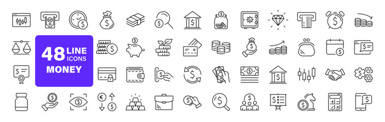 money and finance set of web icons in line style. payment and money icons for web and mobile app. mo