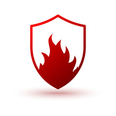 Wall Mural - Shield with fire. Flame shield icon. Abstract logo design. Vector illustration.