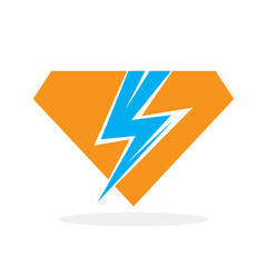 Poster - Diamond icon with lightning. Abstract logo design. Electric lightning sign with diamond. Vector illustration.