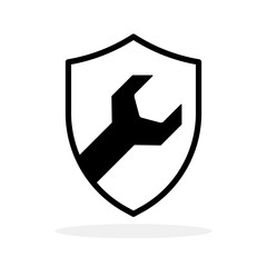 Wall Mural - shield with wrench. abstract logo design. repair service concept. vector illustration.
