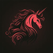 Unicorn Vector Head , Red illustration of a wild unicorn isolated on dark background. For decoration, print, design, logo, sport clubs, tattoo, t-shirt design, stickers. Vector File