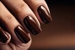Close up beautiful woman nails brown color. Skin care for hands, manicure and beauty treatment. Elegant and graceful hands with slender graceful fingers. AI generative