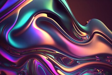 Aufkleber - Abstract fluid iridescent holographic neon curved wave. Generation AI
