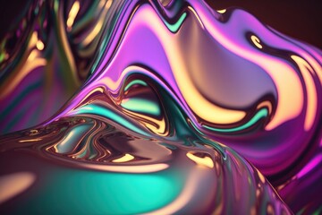 Aufkleber - Abstract fluid iridescent holographic neon curved wave. Generation AI