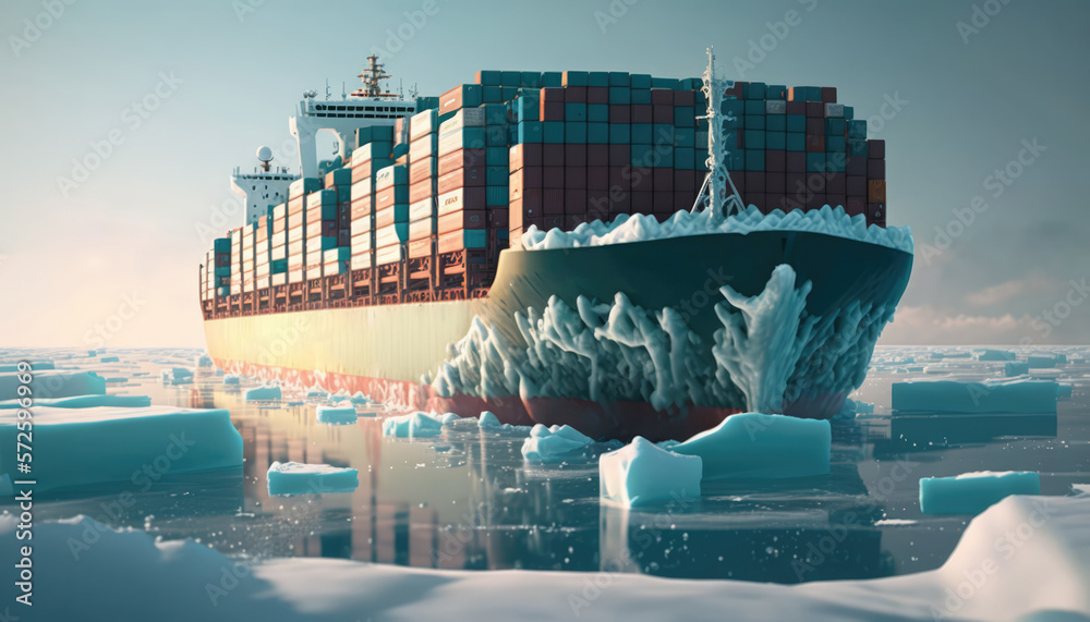 Logistics Challenges - Container Freight Ship Stuck in Frozen Sea Ice ...