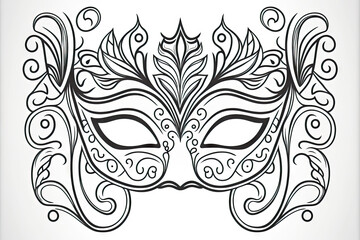 Wall Mural - Mardi Gras mask coloring page with line art illustration