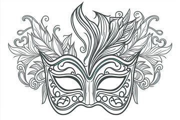 Wall Mural - Mardi Gras mask hand-drawn line art for coloring book