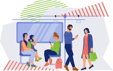 Wall Mural - People in public transport such as bus or subway, commuter train.