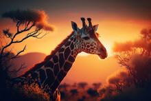 Giraffe On Sunset