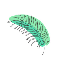 Wall Mural - One continuous line drawing tropical palm faux areca leaf. Minimal organic natural eco concept. Home wall decor, poster, tote bag, fabric print. Single line draw design graphic vector illustration