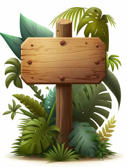 a wooden empty signboard in jungle created by generative AI