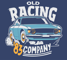 Wall Mural - vector of old vintage racing car shirt design