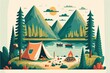 Camp landscape flat illustration created with Generative AI 