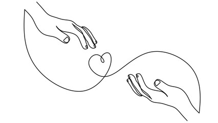 Canvas Print - One continuous single line drawing of hand give love isolated on white background minimalism design.