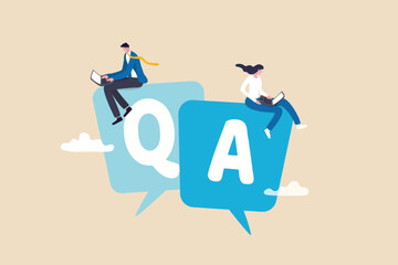 Wall Mural - Q and A, question and answers, FAQ frequently asked question, information or solution to solve problem, resolution or advice concept, business people working on dialog with question and answer.