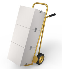 Wall Mural - Airport luggage cart or baggage trolley side with cardboard boxes or cartons