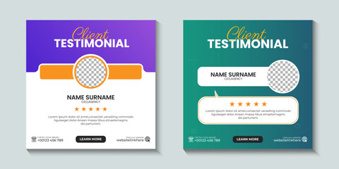 Client service feedback review or customer testimonial social media post or web banner ad template. Customer service feedback review social media post or web banner ad templates.