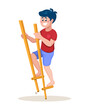 Boy ride Egrang traditional toy game cartoon illustration vector