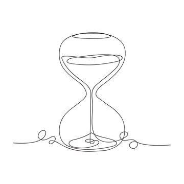 Art line one continuous line drawing of hourglass with flow sand isolated vector illustration.