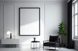 © Visual Studio - Modern living room interior with empty canvas or wall decor with frame in center for product presentation background or wall decor promotion, mock up