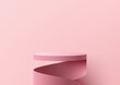 3D realistic empty pink podium stand swirl spiral ribbon minimal wall scene background