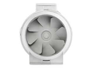 Wall Mural - Industrial plastic fan for installation in an air ventilation system, insulated on a white background.