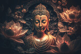 buddha statue and lotus flower. Generative AI