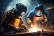 © ZoomTeam - Welder at work on shipbuilding, shipyard, heavy industry, ai generative
