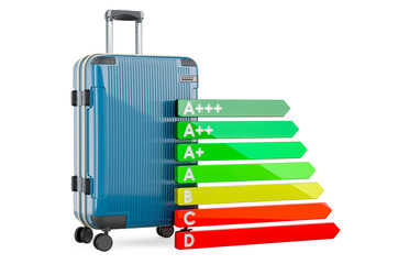 Poster - Suitcase with energy efficiency chart, 3D rendering