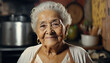 © Gelpi - Portrait of smiling old South-American woman with grey hair looking at camera. Generative AI