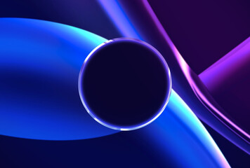 Poster - Modern blue and purple-violet colors with an empty glowing circle in the center for design placement. Circular copy space backdrop in modern and elegant colors