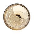 Champagne glass with bubble, top view on white background