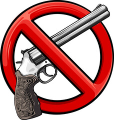 Poster - Red prohibition no gun round sign. isolated on white background.