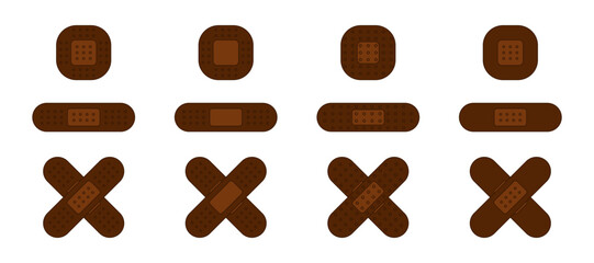 set of adhesive plaster bandage elastic. medical patches for black dark skin. isolated vector and pn