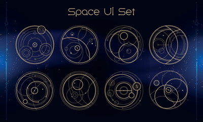 Set of Tribal User Interface Elements. Space ethnic HUD. Good for game UI. Vector Illustration EPS10