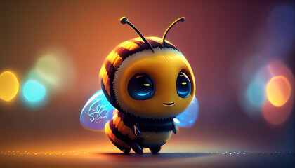 Illustration of a little bee with a blurred background. Generative AI.