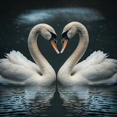 Canvas Print - Two swans in love on the water