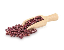 Red Bean In Wood Spoon Isolated  On Transparent Background
