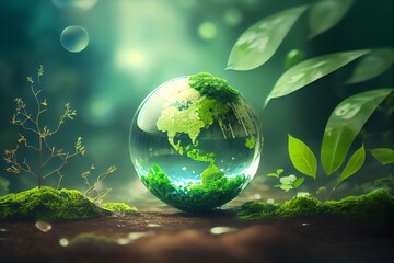 Wall Mural - World Environment And Earth Day Concept With Globe And Eco Friendly Enviroment. Generative AI