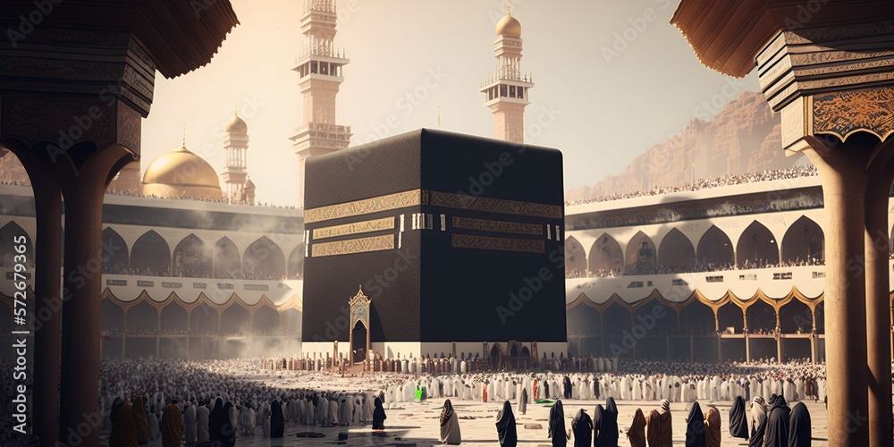 Crowd of Muslims in the Kaaba Mecca, Generative AI Stock Illustration |  Adobe Stock