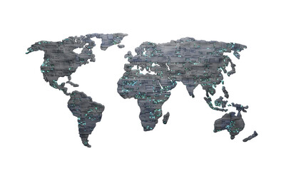 technology world map isolated on white transparent background