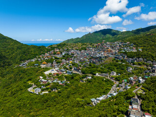 Wall Mural - Drone fly over Jiufen village in Taiwan