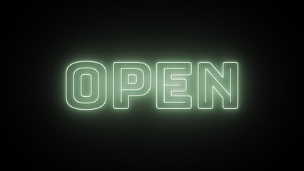 Open text with neon effect in black background