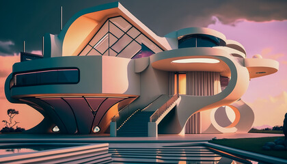 Wall Mural - Bold and Beautiful, Geometric Architecture of a Surreal Modern Villa, Generative AI